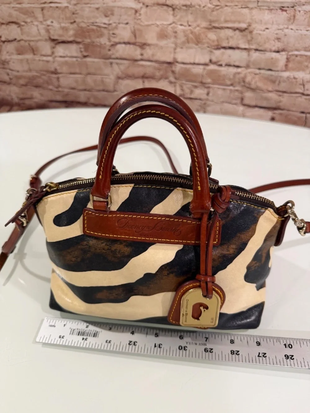 Vintage Dooney & Bourke Florentine Vacchetta Leather Zebra Mini Satchel Bag